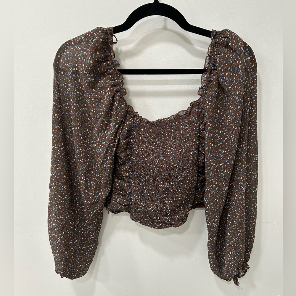 ASTR the Label Brown Floral Ruched Top